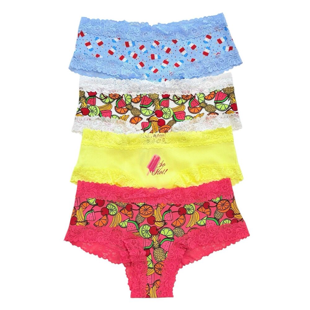 Victoria's Secret PINK Cheeky Lace Panties Large LOT OF 4 So Hot Fruit Popsicle